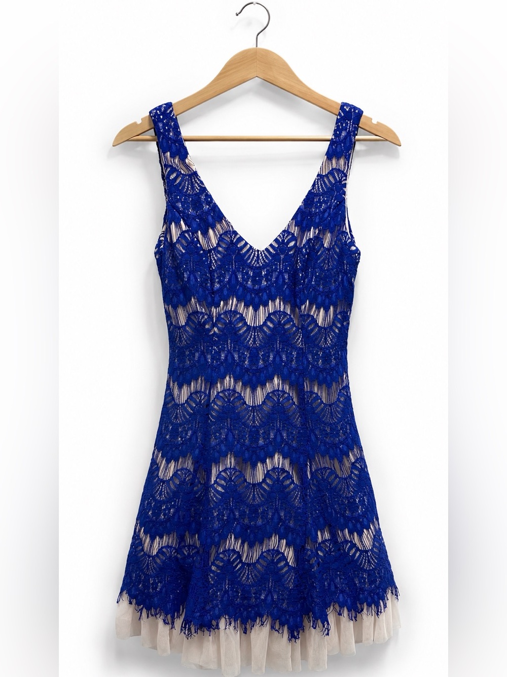 B Darlin Royal Blue Lace Mini Dress with Cream Lining